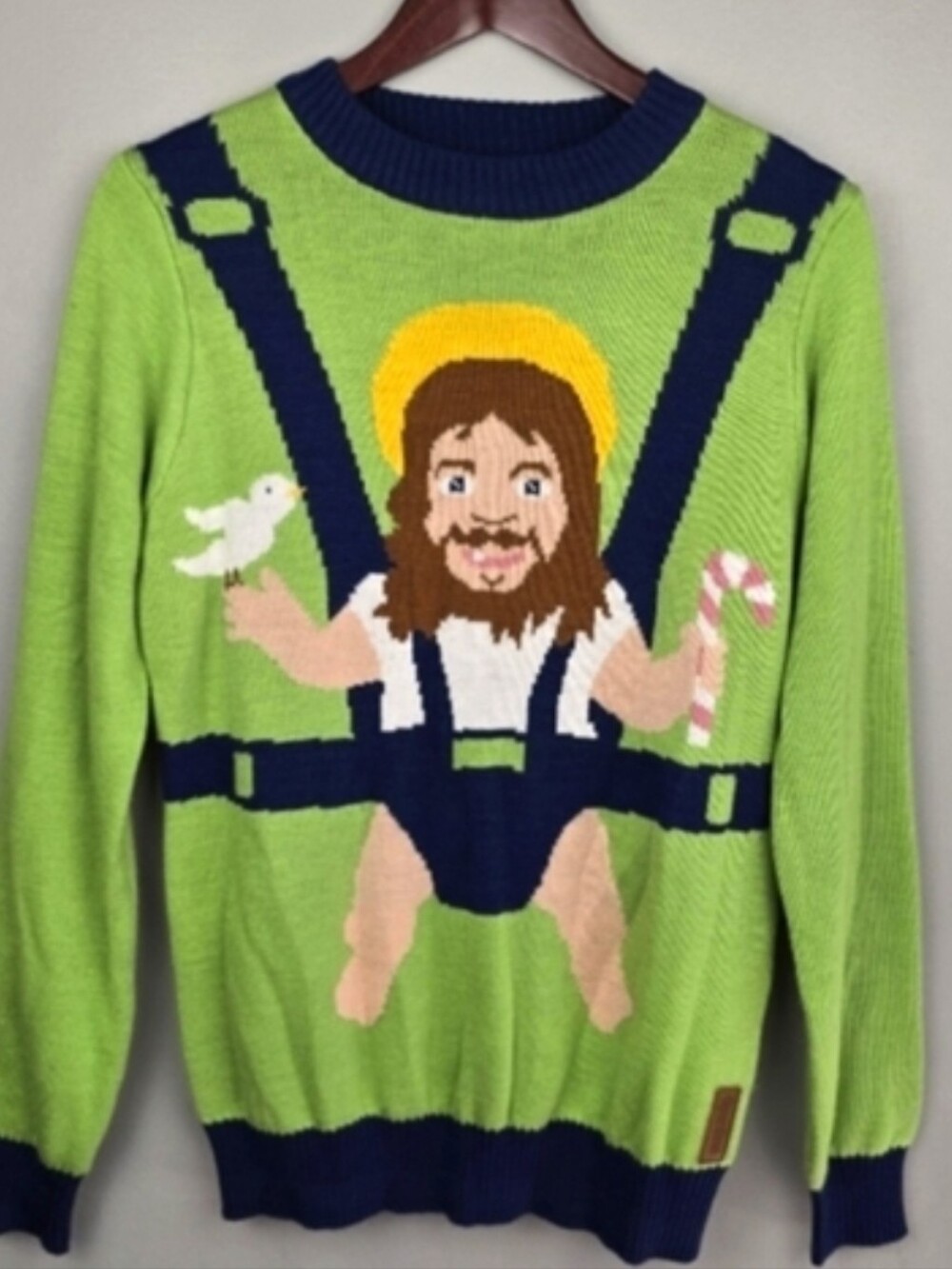 TIPSY ELVES Funny Knit Sweater Green Navy Mens Size S